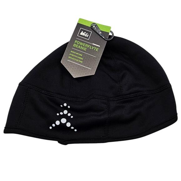 REI Womens OS Powerflyte Winter Beanie Hat Fitted Black NEW - Picture 1 of 4
